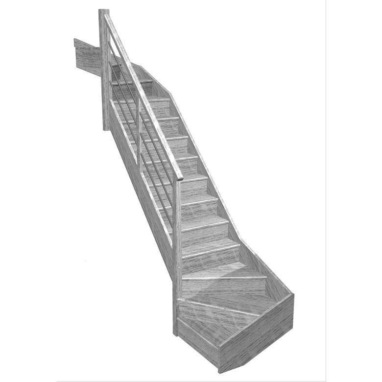 Escalier Faubourg double quart tournant haut & bas rampe Régate tubes inox