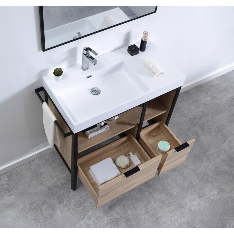 Plan vasque simple 90 cm résine METAL 2 | Lapeyre