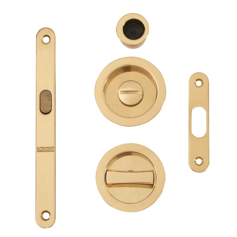 Poignée de porte porte coulissante ronde bois laiton à condamnation