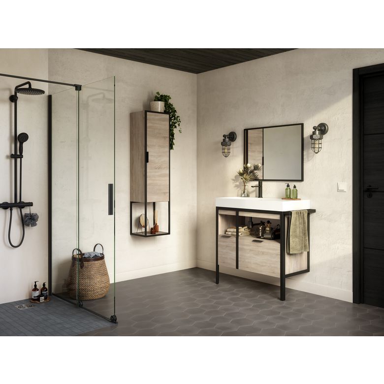 Plan vasque simple 90 cm résine METAL 2 | Lapeyre