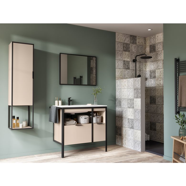 Plan vasque simple 90 cm céramique METAL 2 -Lapeyre