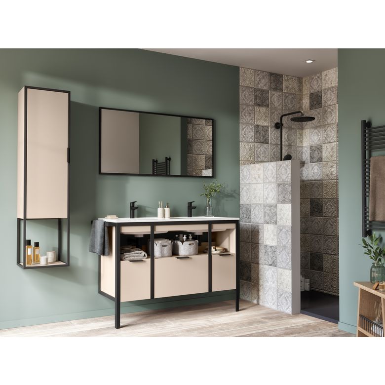 Plan double vasque 120 cm céramique METAL 2 -Lapeyre