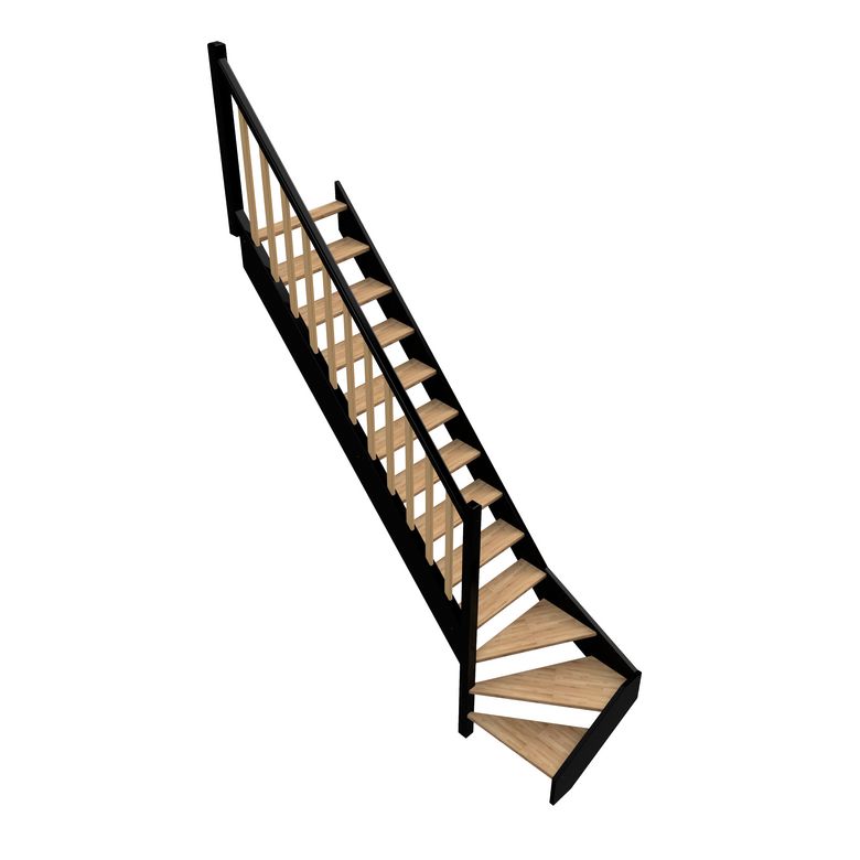 Escalier Kino quart tournant bas hêtre bicolore avec rampe