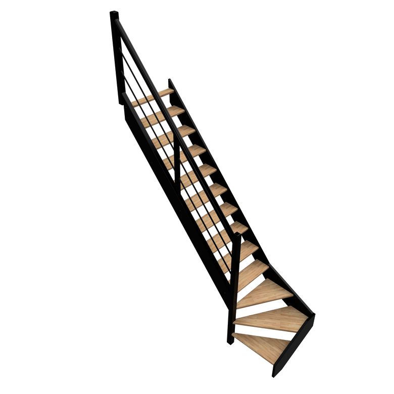 Escalier Ludo quart tournant bas hêtre bicolore avec rampe