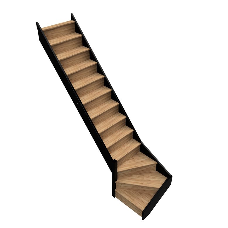 Escalier quart tournant bas hêtre UNO bicolore sans rampe -  Lapeyre
