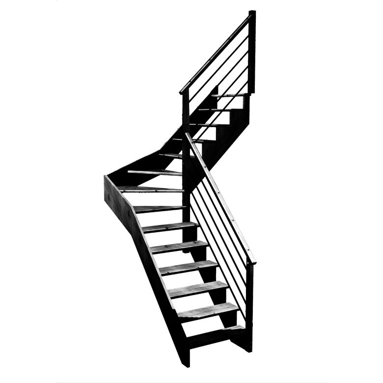 Escalier Ouessant quart tournant intermédiaire rampe Régate tubes acier