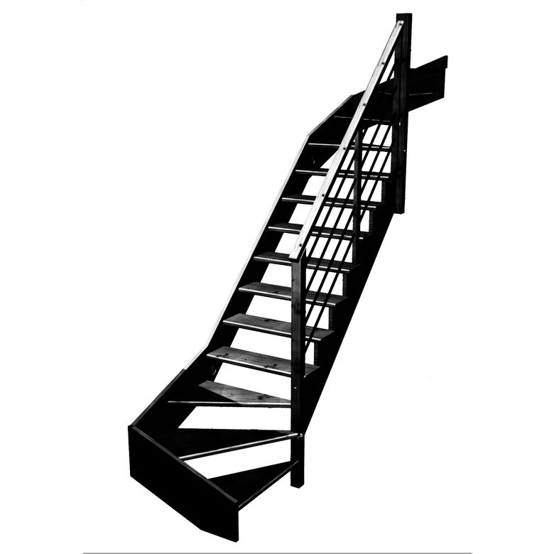 Escalier Ouessant double quart tournant haut & bas rampe Régate tubes inox