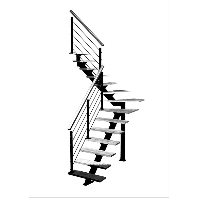 Escalier Elliot 1/4 t. inter Hêtre Epure tubes Gris anth. h.274 R.176 Gauche Main Image