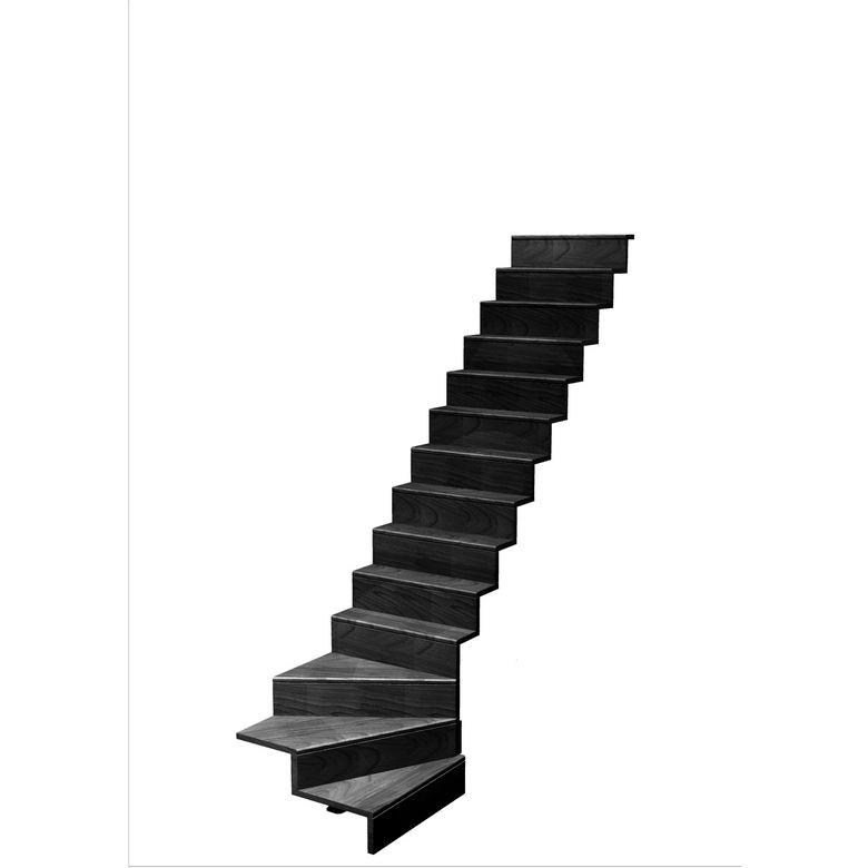 Escalier Jazz 1/4 t. bas Hêtre S/Rampe Gris anth. h.285 R.280 Droite Main Image
