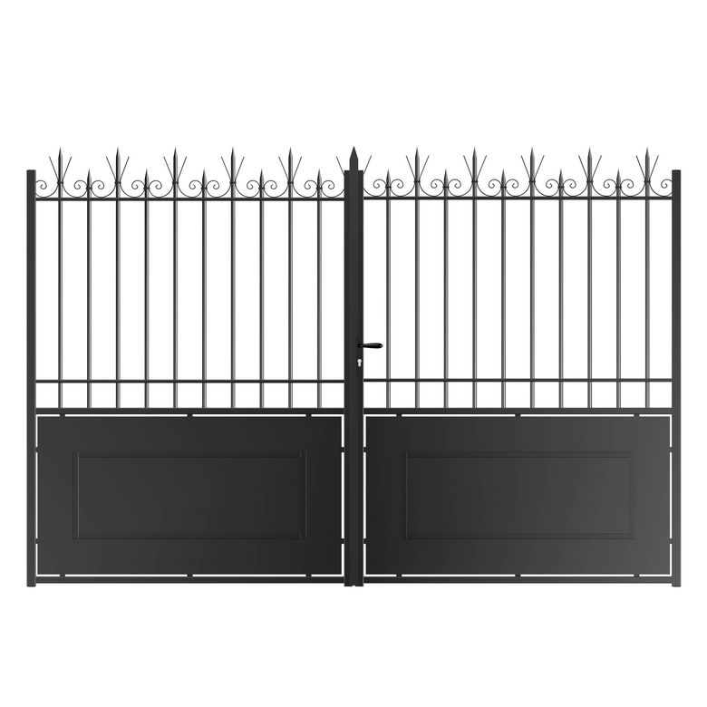 Portail battant MODELE A semi ajouré acier galvanisé noir RAL 9005 H.202 x l.300 Main Image
