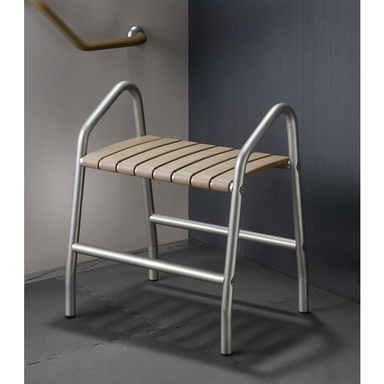 Banc de douche gris/taupe avec deux poignées H.65 x l.55.4 x P.36 Main Image