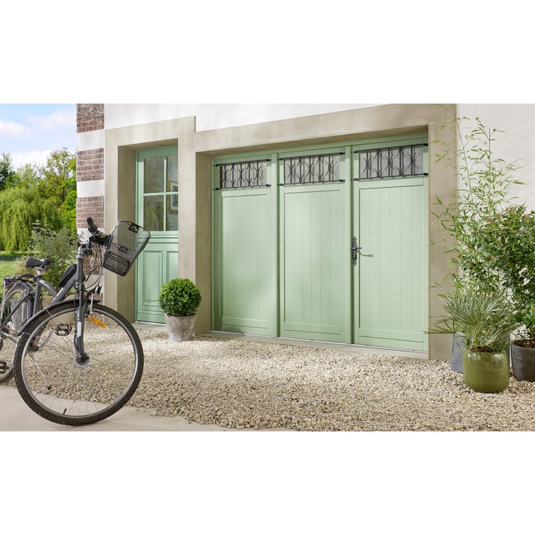 Porte de garage Louveciennes pliante bois exotique sans grille - Extérieur