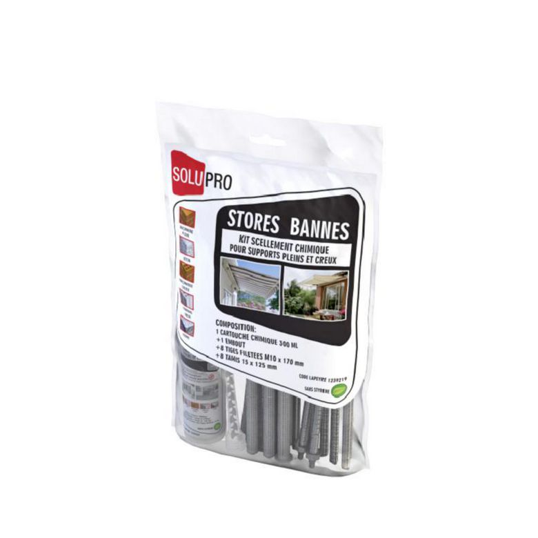 Kit fixation Store Banne:1 cart. Scellemt chim.+8 tiges 10x160mm+tamis+rondelles Main Image