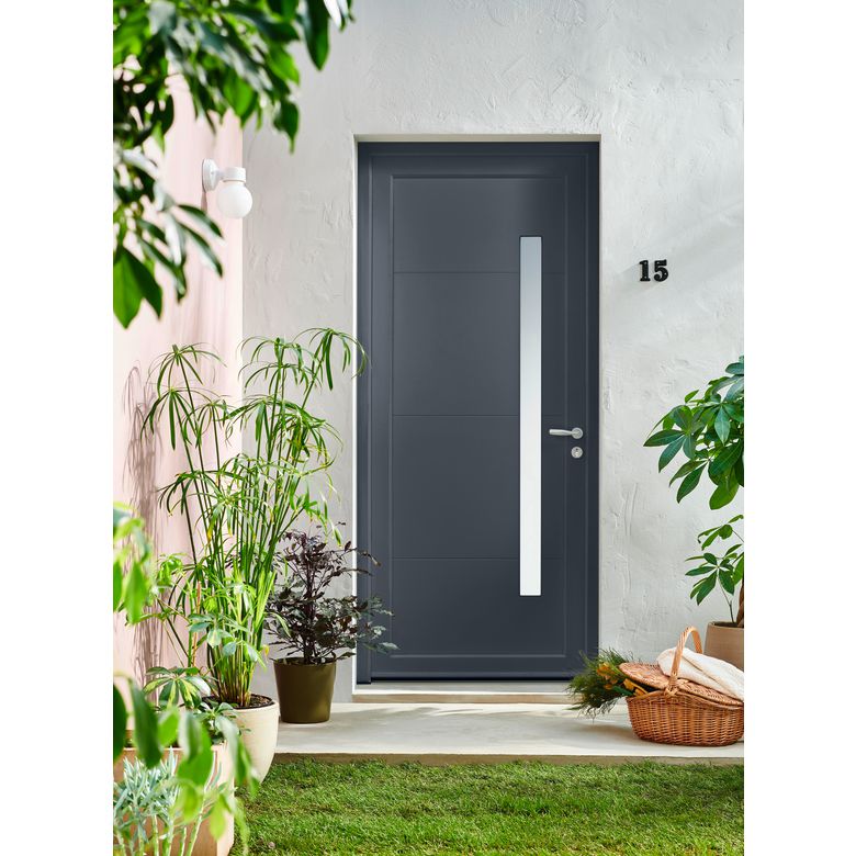 Porte d'entrée ALICE PVC Gris/Blanc 215 x 90 cm-Lapeyre