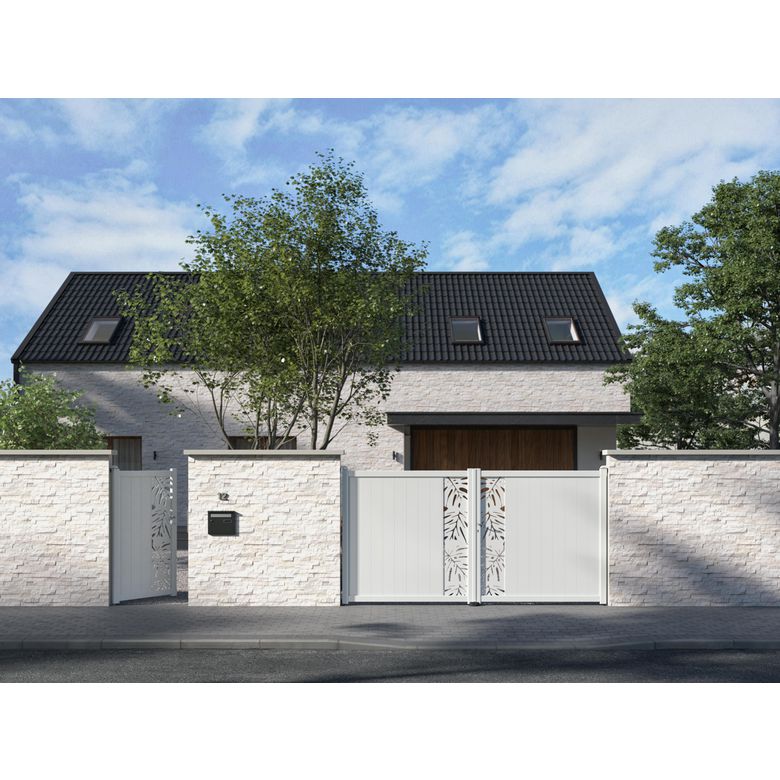 "Portillon aluminium 180 cm décor monstera blanc VICTORIN-Lapeyre"