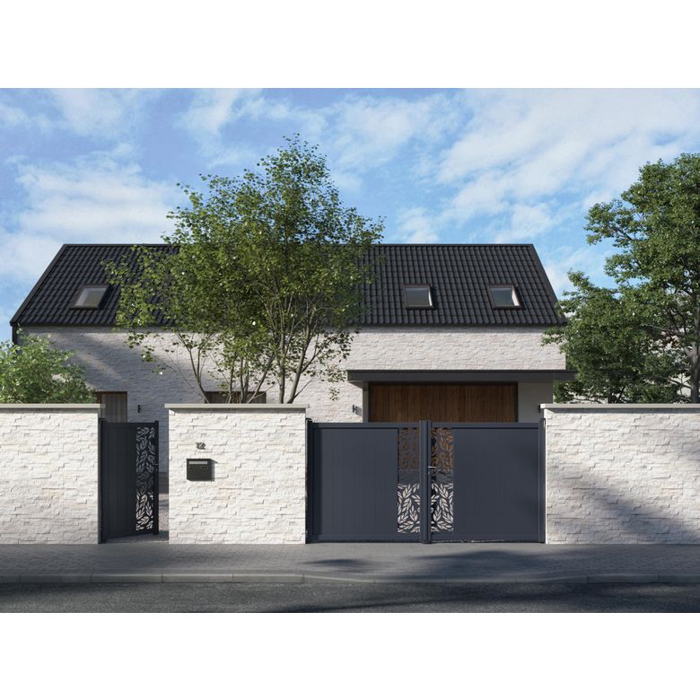 "Portail battant aluminium 180 cm décor orge gris VICTORIN-Lapeyre"