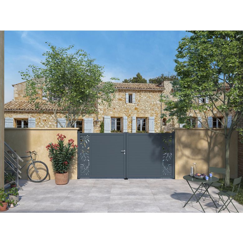 "Portillon aluminium ANDRIA décor monstera-Lapeyre"