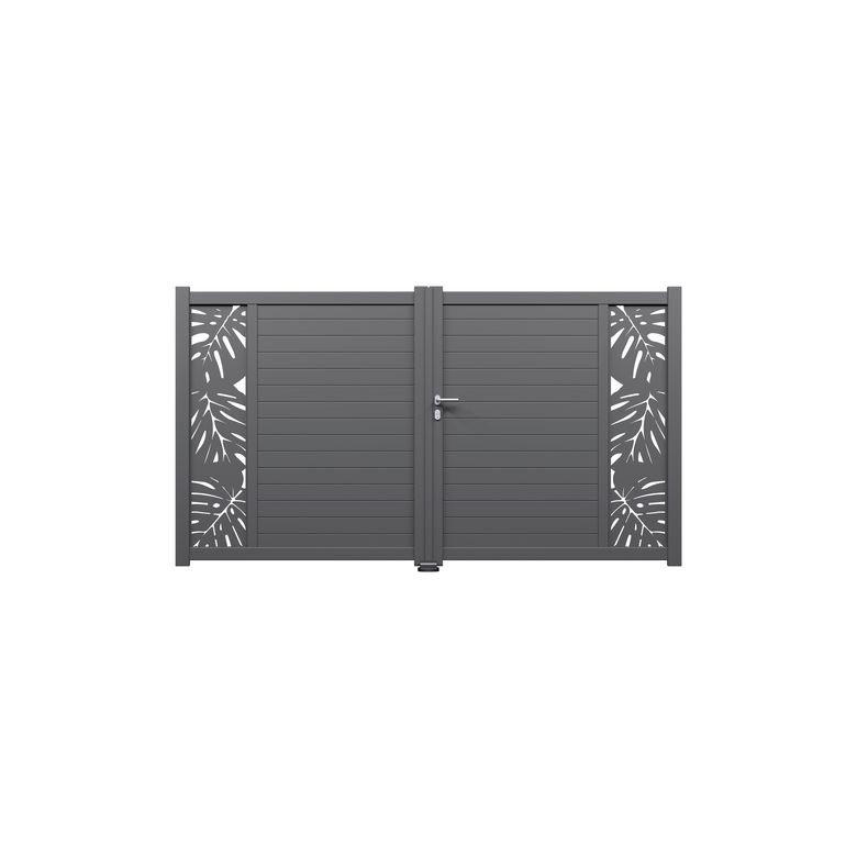 Portail battant ANDRIA décor monstera alu H.168xl.300 gris anth. RAL 7016 droite Main Image