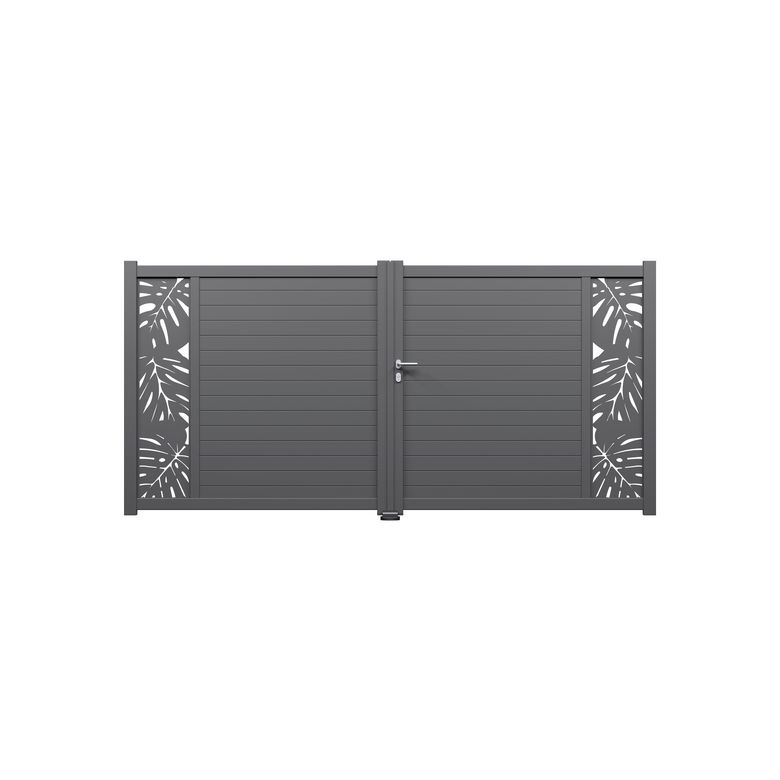 Portail battant aluminium ANDRIA décor monstera