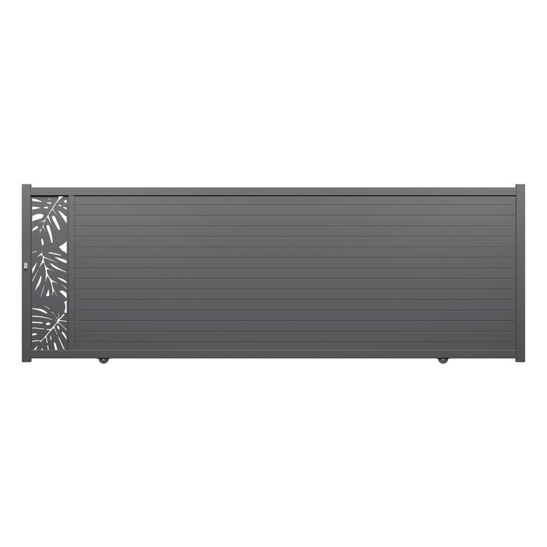 Portail coulissant ANDRIA décor monstera alu H.168xl.475 gris anthracite RAL 716 Main Image
