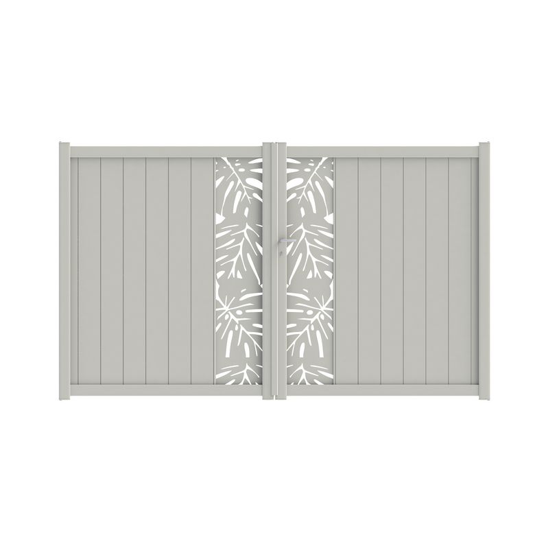 Portail battant VICTORIN décor monstera aluminium H.180 x l.300 blanc RAL 9016 Main Image
