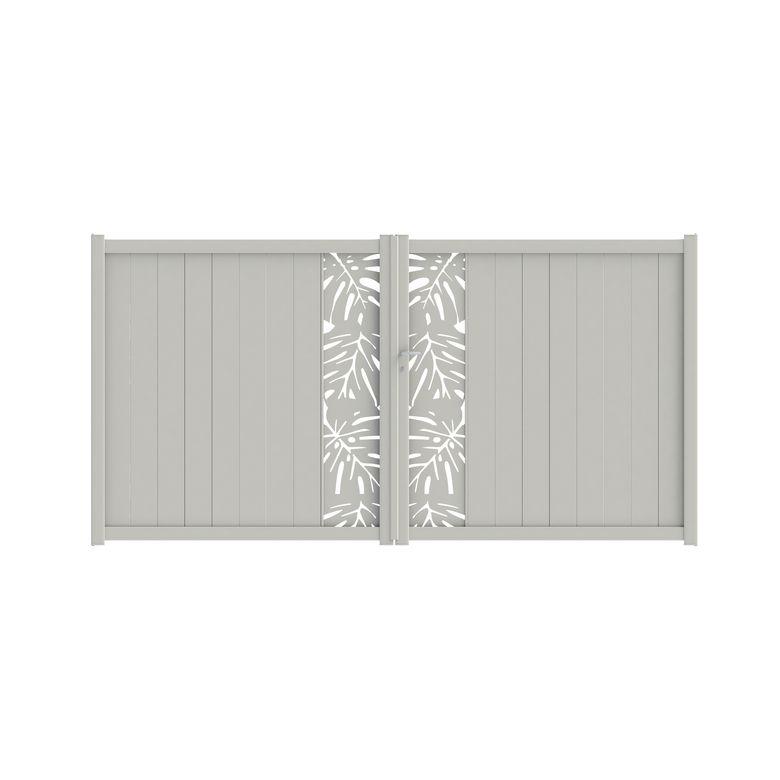 Portail battant aluminium décor monstera blanc VICTORIN
