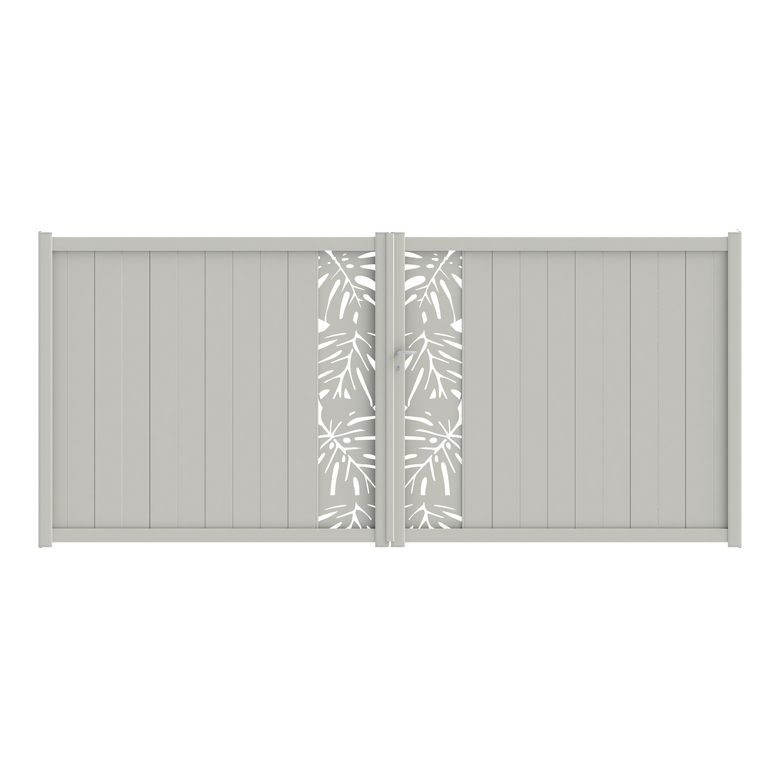 Portail battant VICTORIN décor monstera aluminium H.180 x l.400 blanc RAL 9016 Main Image