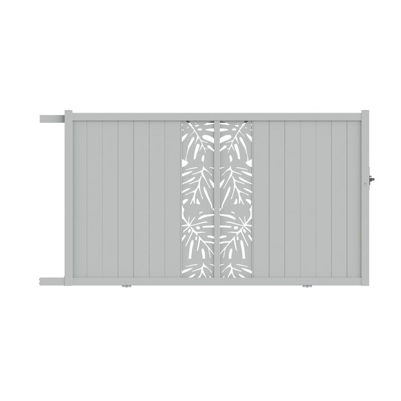"Portail coulissant aluminium 178 cm décor monstera blanc VICTORIN-Lapeyre"
