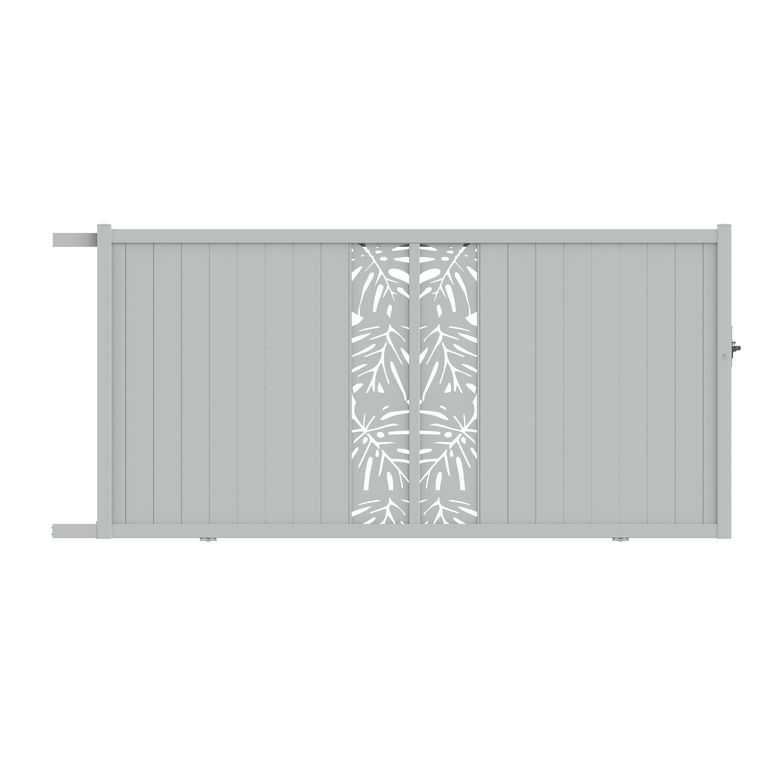 Portail coulissant aluminium décor monstera blanc VICTORIN