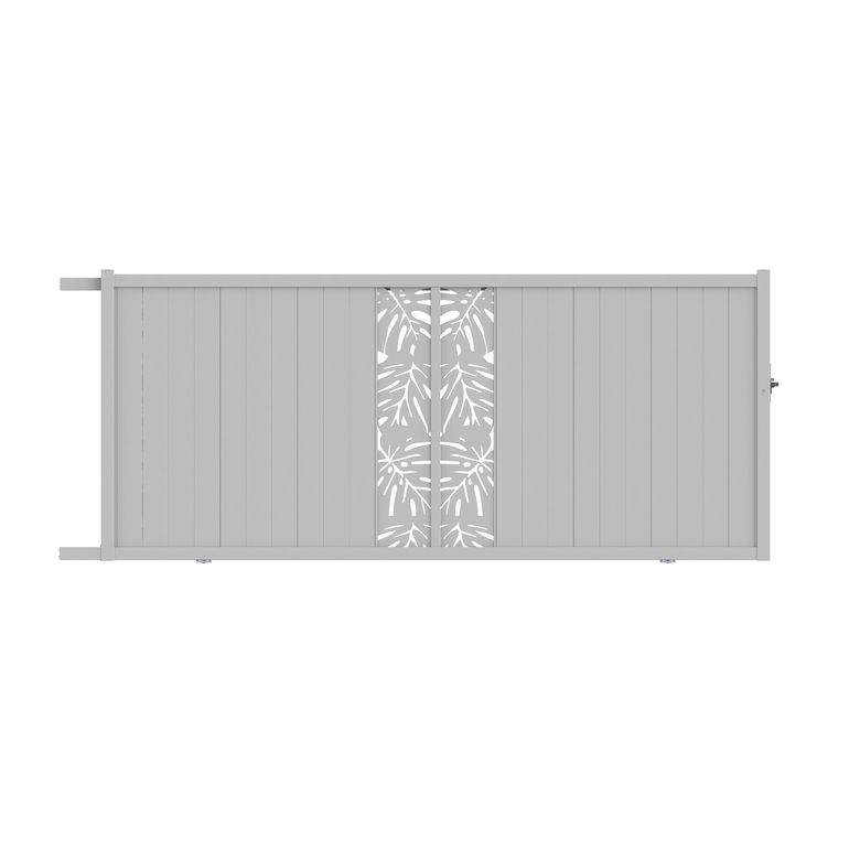 Portail coulissant aluminium décor monstera blanc VICTORIN