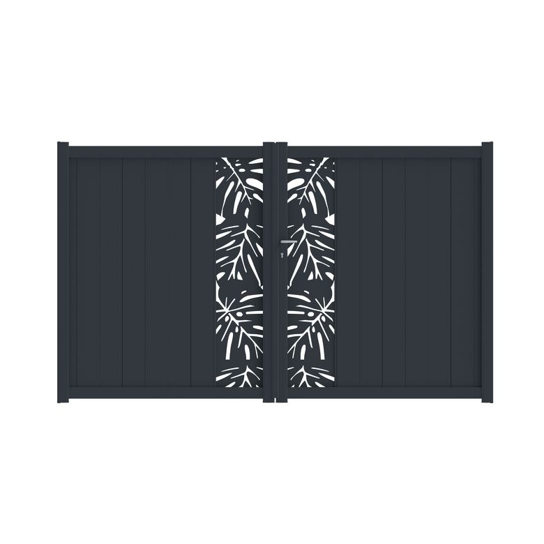 Portail battant VICTORIN décor monstera alu H.180 x l.300 gris anth. RAL 7016 Main Image