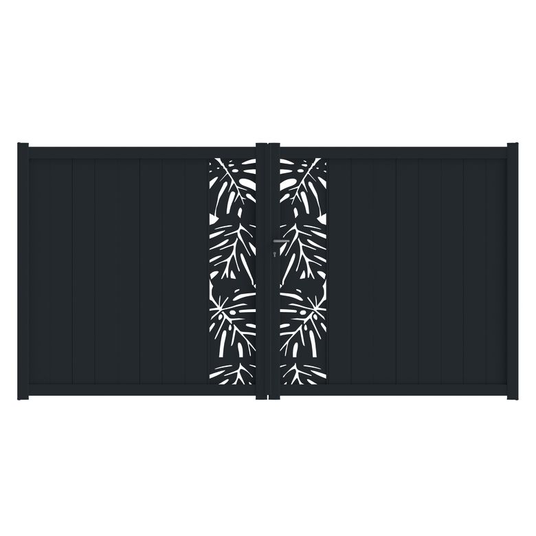 Portail battant aluminium décor monstera gris VICTORIN