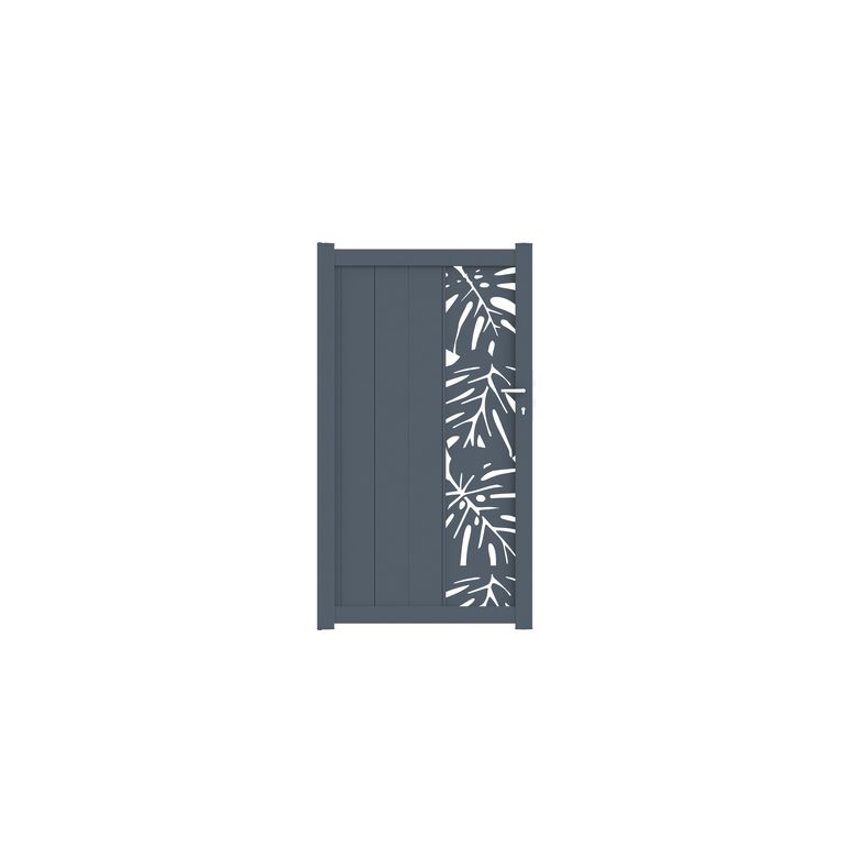 "Portillon aluminium 180 cm décor monstera gris VICTORIN-Lapeyre"