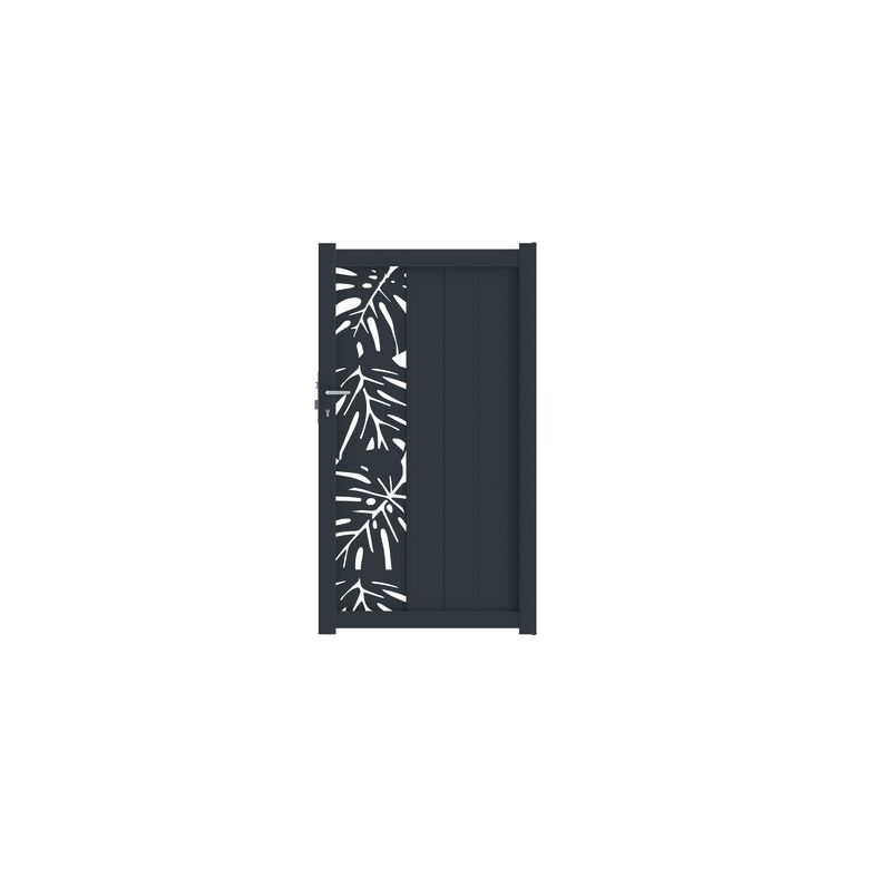 Portillon VICTORIN décor monstera alu H.180 x l.100 gris anth. RAL 7016 droite Main Image