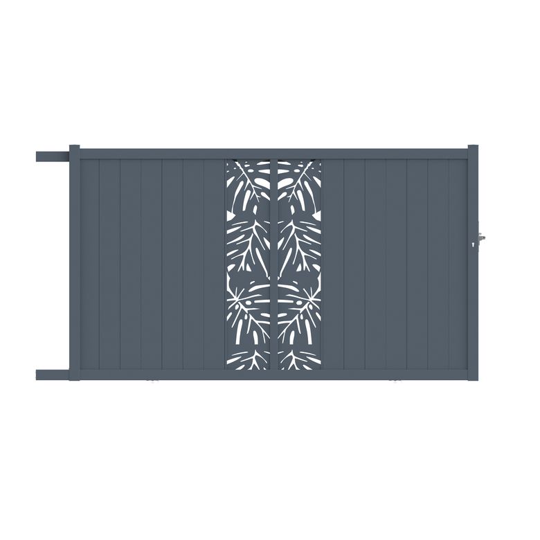 "Portail coulissant aluminium 178 cm décor monstera gris VICTORIN-Lapeyre"