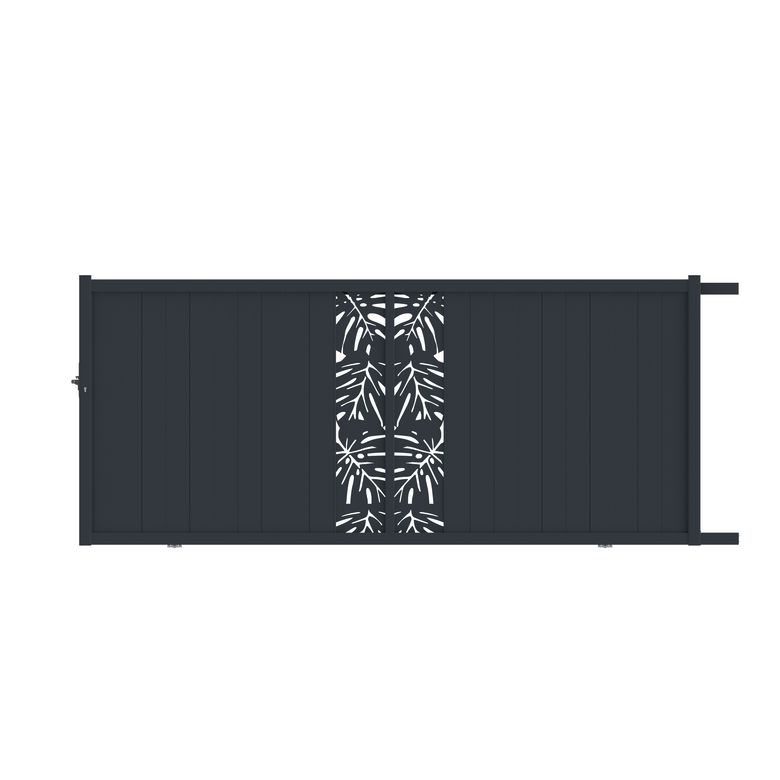 Portail coulissant aluminium décor monstera gris VICTORIN