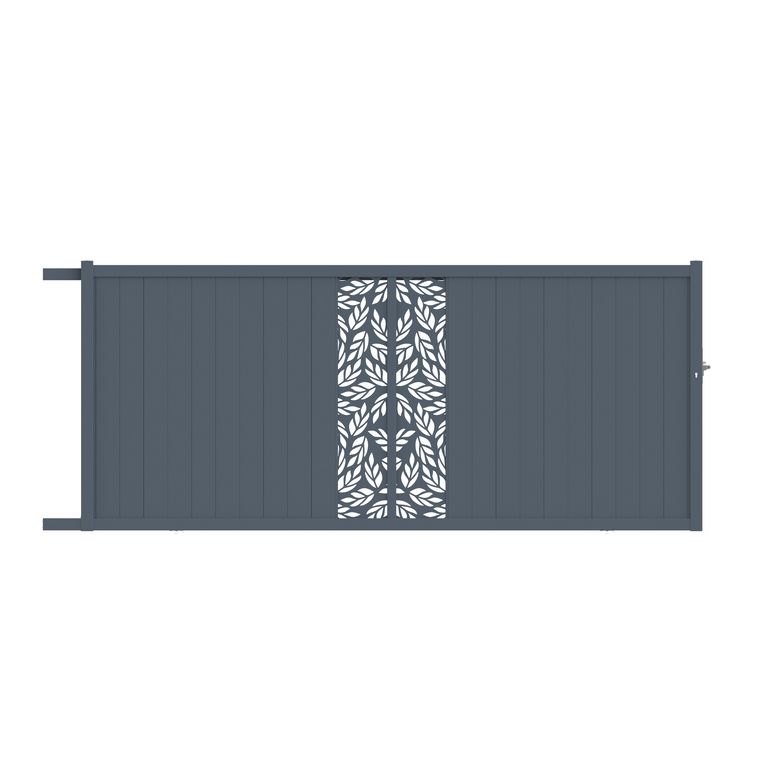 Portail coulissant aluminium décor orge gris VICTORIN