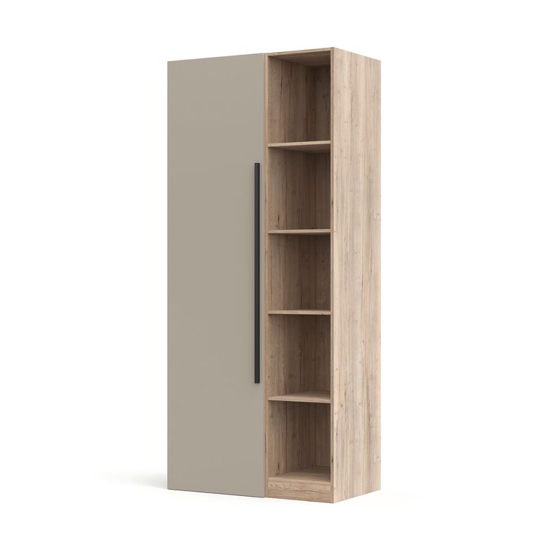 Armoire chêne Halifax/gris 1 porte + niches L.100 cm Pléiade