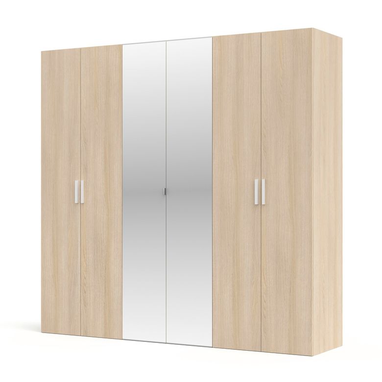 Dressing chêne clair 6 portes avec miroir L.240 cm Pléiade