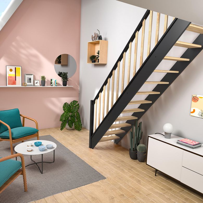 Escalier droit hêtre KINO bicolore sans rampe  -  Lapeyre