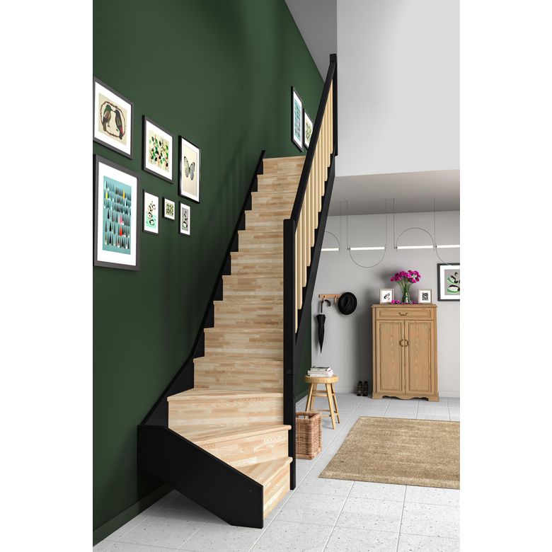 Escalier droit hêtre UNO bicolore avec rampe -  Lapeyre