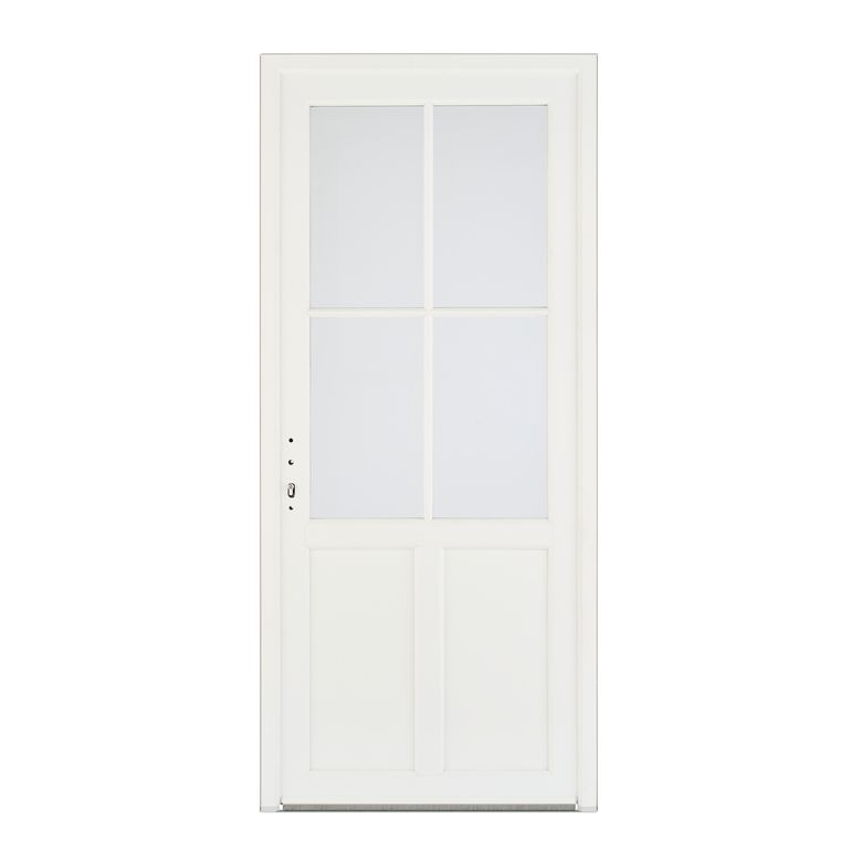 Porte d'entrée PVC ** OLONNE2 Blanc 9016+petits PVC+barillet 40x40 H.215 x l.90D Main Image