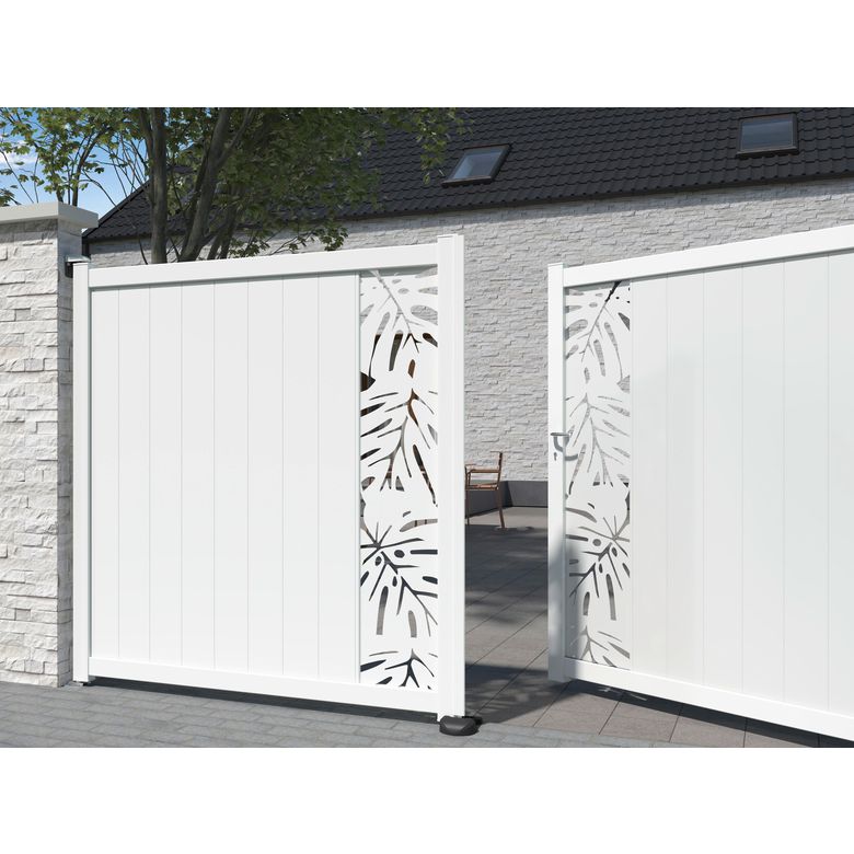 "Portillon aluminium 180 cm décor monstera gris VICTORIN-Lapeyre"