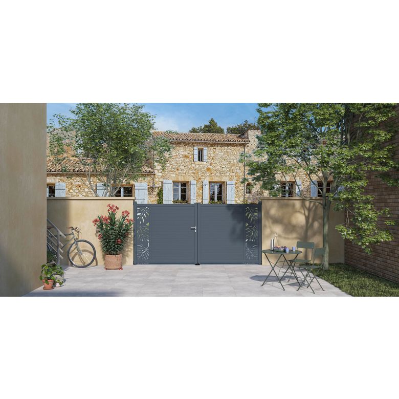 "Portillon aluminium ANDRIA décor monstera-Lapeyre"