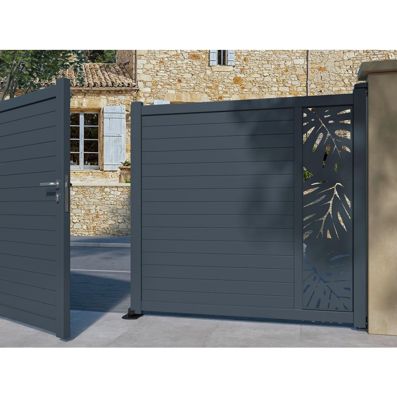 "Portillon aluminium ANDRIA décor monstera-Lapeyre"