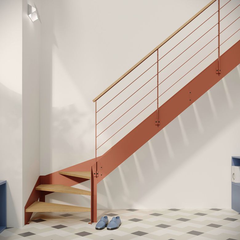Escalier Estelle quart-tournant bas rampe Fera main bois