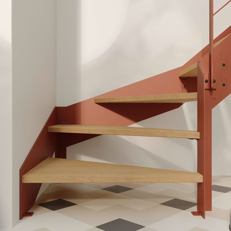 Escalier Estelle quart-tournant bas rampe Fera main bois