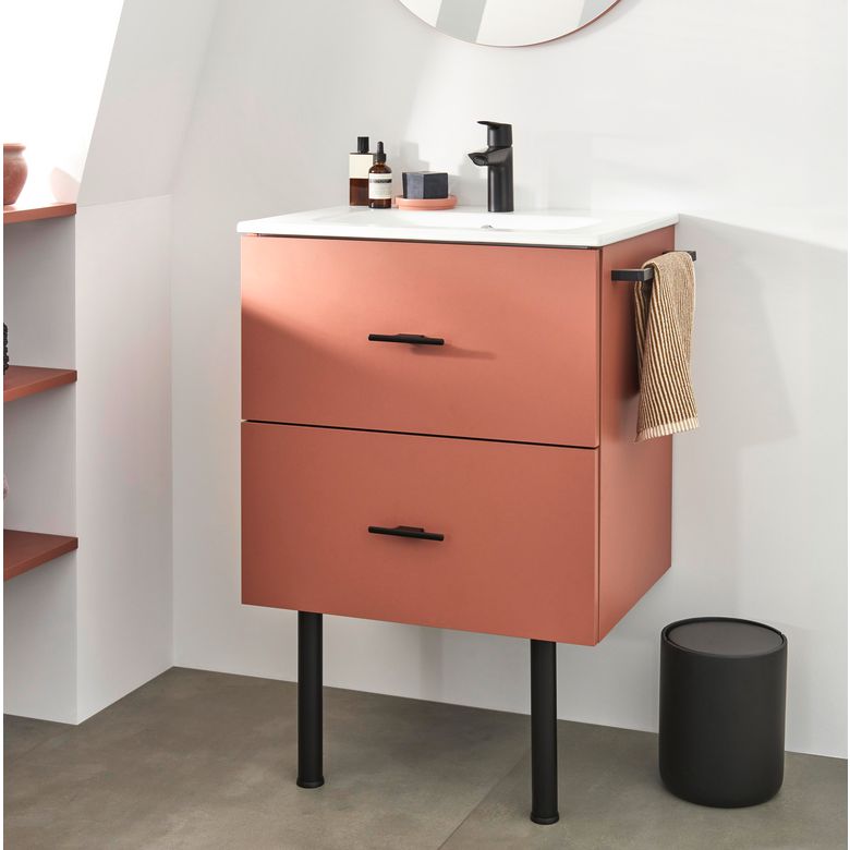 Meuble sous-vasque gain de place L.60 cm, 1 tiroir, décor uni FORMEO