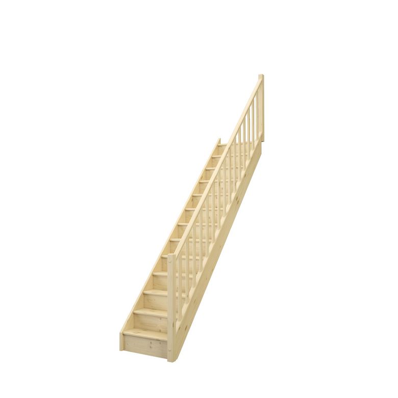Escalier UNO DROIT sapin H.274 x Rec.243 avec rampe fuseau à Droite en KIT Main Image