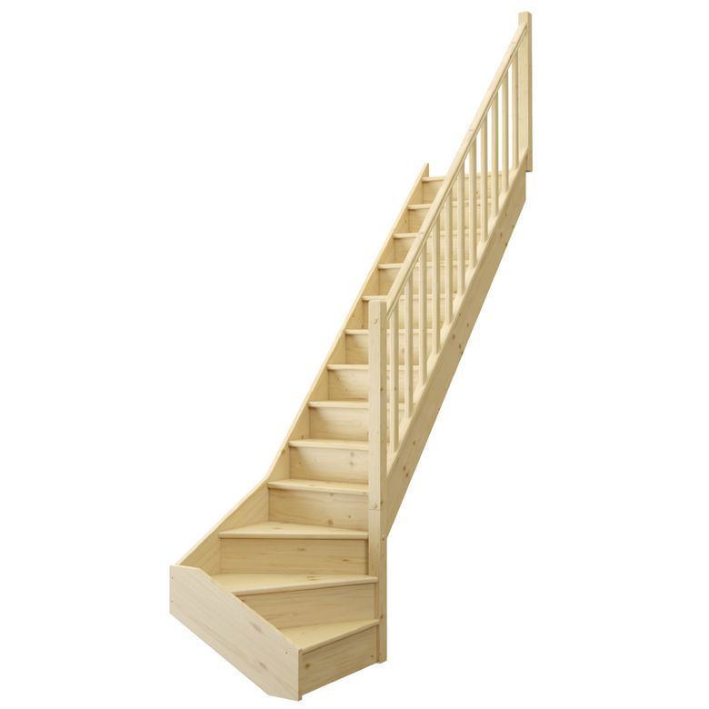 Escalier UNO QTBAS sapin H.274 x Rec.255 avec rampe fuseau à Droite en KIT Main Image